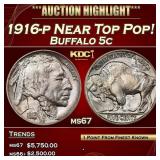 1916-p Buffalo Nickel Near Top Pop! 5c ms67 SEGS