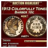 1913 Proof Barber Dime Colorfully Toned  10c pr67+