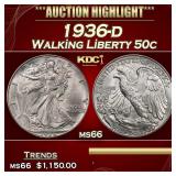 1936-d Walking Liberty Half Dollar 50c ms66 SEGS