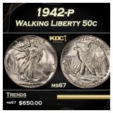 1942-p Walking Liberty Half Dollar 50c ms67 SEGS