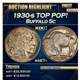 1930-s Buffalo Nickel TOP POP! 5c ms67+ SEGS