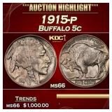 1915-p Buffalo Nickel 5c ms66 SEGS