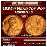 1934-p Lincoln Cent Near Top Pop 1c ms67+ rd SEGS