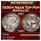 1930-p Buffalo Nickel Near Top Pop 5c ms66+ SEGS