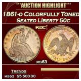 1861-o Seated Half Dollar Colorfully Toned  50c ms