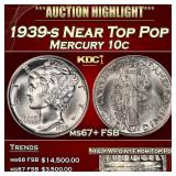 1939-s Mercury Dime Near Top Pop 10c ms67+ FSB SEG