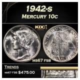 1942-s Mercury Dime 10c ms67 fsb SEGS