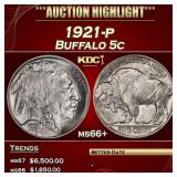 1921-p Buffalo Nickel 5c ms66+ SEGS