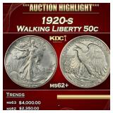 1920-s Walking Liberty Half Dollar 50c ms62+ USCG