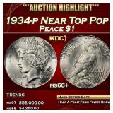 1934-p Peace Dollar Near Top Pop $1 ms66+ SEGS