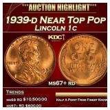 1939-d Lincoln Cent Near Top Pop 1c ms67+ rd SEGS