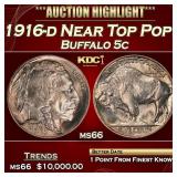 1916-d Buffalo Nickel Near Top Pop! 5c ms66 SEGS