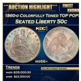 1860-o Seated Half Dollar Colorfully Toned TOP POP