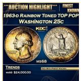 1963-d Washington Quarter Rainbow Toned TOP POP! 2