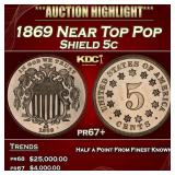 1869 Proof Shield Nickel Near Top Pop 5c pr67+ SEG