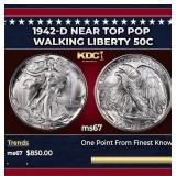 1942-d Walking Liberty Half Dollar Near Top Pop 50
