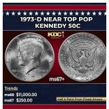 1973-d Kennedy Half Dollar Near Top Pop 50c ms67+