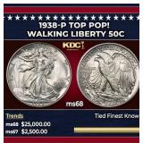1938-p Walking Liberty Half Dollar TOP POP! 50c ms
