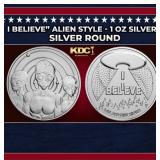 Space Alien "I Believe"  - 1 oz Silver Round Round