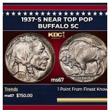 1937-s Buffalo Nickel Near Top Pop 5c ms67 SEGS
