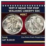 1937-p Walking Liberty Half Dollar Near Top Pop 50