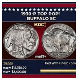 1930-p Buffalo Nickel TOP POP! 5c ms67+ SEGS