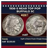 1936-s Buffalo Nickel Near Top Pop 5c ms67 SEGS
