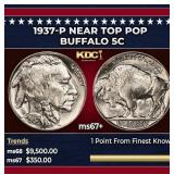 1937-p Buffalo Nickel Near Top Pop 5c ms67+ SEGS
