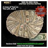 5x 1953 $2 Red Seal United States Note Grades AU/C