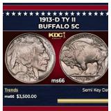 1913-d Ty II Buffalo Nickel 5c ms66 SEGS