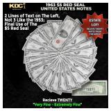 20x 1963 $5 Red Seal United States Note Grades VF/