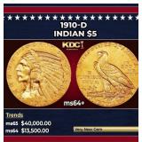 1910-d Gold Indian Half Eagle $5 ms64+ USCG