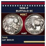 1936-p Buffalo Nickel 5c ms67 SEGS