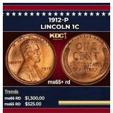1912-p Lincoln Cent 1c Grades ms65+ rd