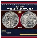 1940-p Walking Liberty Half Dollar 50c Grades ms66