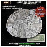 10x 1935 $1 Blue Seal Silver Certificates Grades V