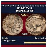 1913-d Ty II Buffalo Nickel 5c ms66 SEGS