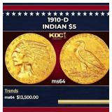 1914-d Gold Indian Half Eagle $5 ms64+ USCG