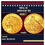 1916-s Gold Indian Half Eagle $5 ms64+ USCG