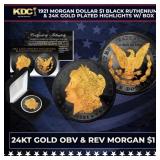 1921 Morgan Dollar $1 Black Ruthenium & 24K Gold P