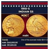 1909-s Gold Indian Half Eagle $5 ms63 USCG