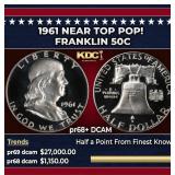 1961 Proof Franklin Half Dollar Near Top Pop! 50c
