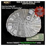20x 1935 $1 Blue Seal Silver Certificates Grades V