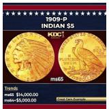 1911-p Gold Indian Half Eagle Near Top Pop! $5 ms6