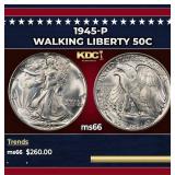 1945-p Walking Liberty Half Dollar 50c Grades ms66