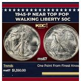 1945-p Walking Liberty Half Dollar Near Top Pop 50