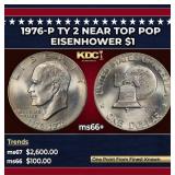 1976-p Ty 2 Eisenhower Dollar Near Top Pop $1 ms66
