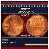 1919-p Lincoln Cent 1c Grades ms66 rd