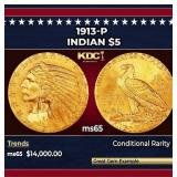 1914-s Gold Indian Half Eagle $5 ms63 USCG