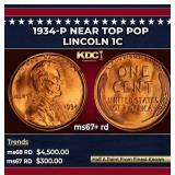 1934-p Lincoln Cent Near Top Pop 1c ms67+ rd SEGS